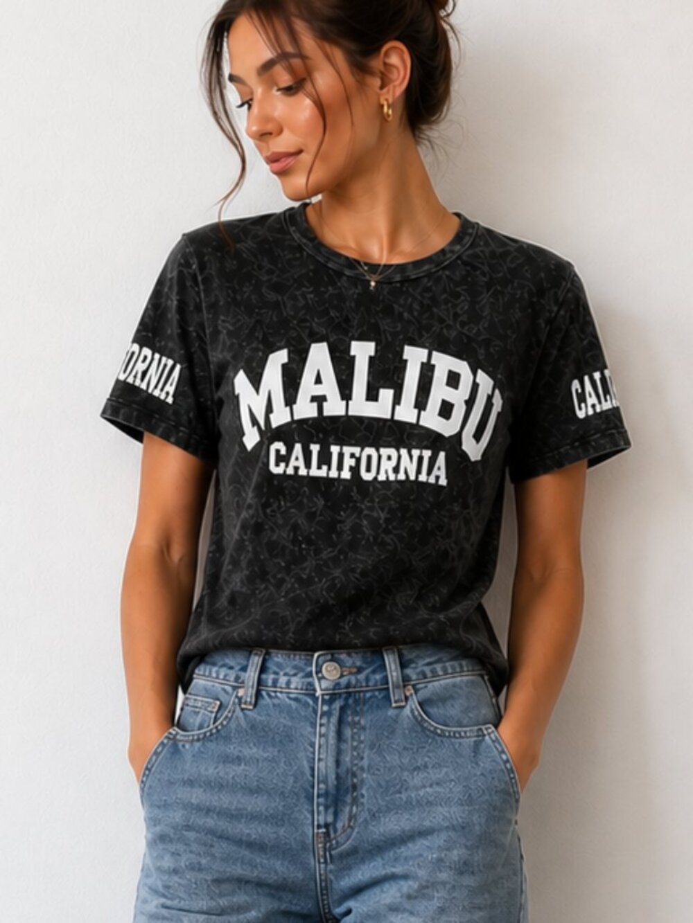 Streetwear Malibu California Graphic T-Shirt Acid Wash Cotton Tee